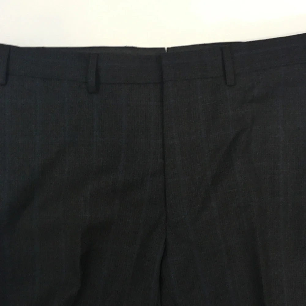 Dkny 42s mens suit charcoal checks blue 2 piece slim fit 100% wool new ea0069